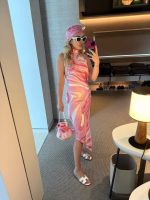 Pink Abstract Print Halter Maxi Dress for Women – Summer Vacation & Resort Wear