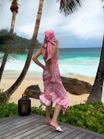 Pink Abstract Print Halter Maxi Dress for Women – Summer Vacation & Resort Wear - Image 18
