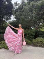 Pink Abstract Print Halter Maxi Dress for Women – Summer Vacation & Resort Wear - Image 17