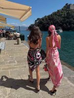Pink Abstract Print Halter Maxi Dress for Women – Summer Vacation & Resort Wear - Image 8