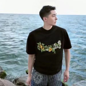 Men's Black Floral Graphic Oversized T-Shirt