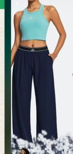 Women's Navy Blue Wide Leg Lounge Pants - Image 2
