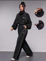Women's Navy Blue Wide Leg Lounge Pants - Image 12